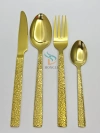 Four-piece set of golden diamond-patterned stainless steel tableware, including a knife, a tea spoon, a large spoon and a small spoon, in a black high-end gift box Item Picture